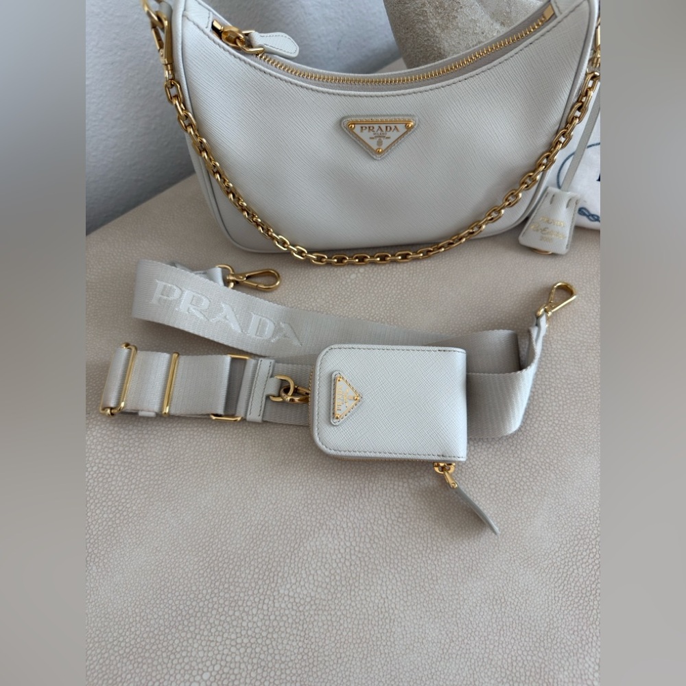 Prada Re-Edition 2005 Saffiano Leather Bag with Gold Hardware and Chain. - Picture 15 of 15